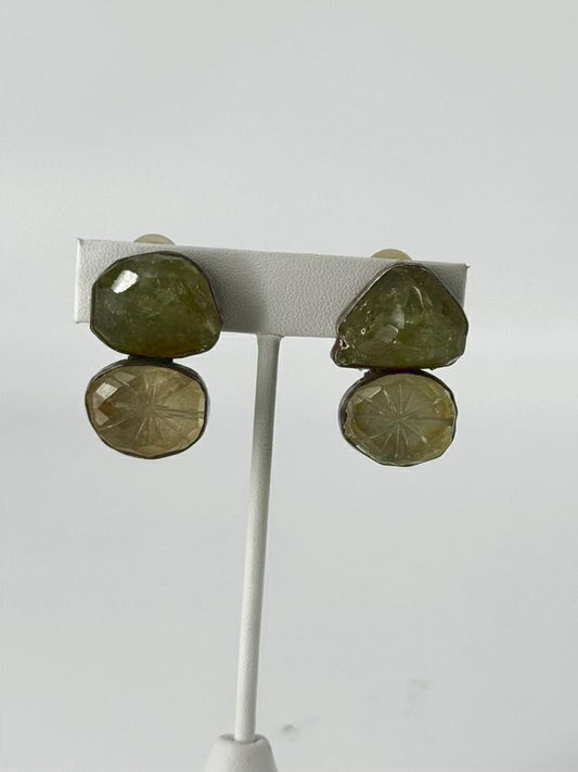 REBECCA COLLINS Sterling Silver Citrine & Peridot Clip On Earrings