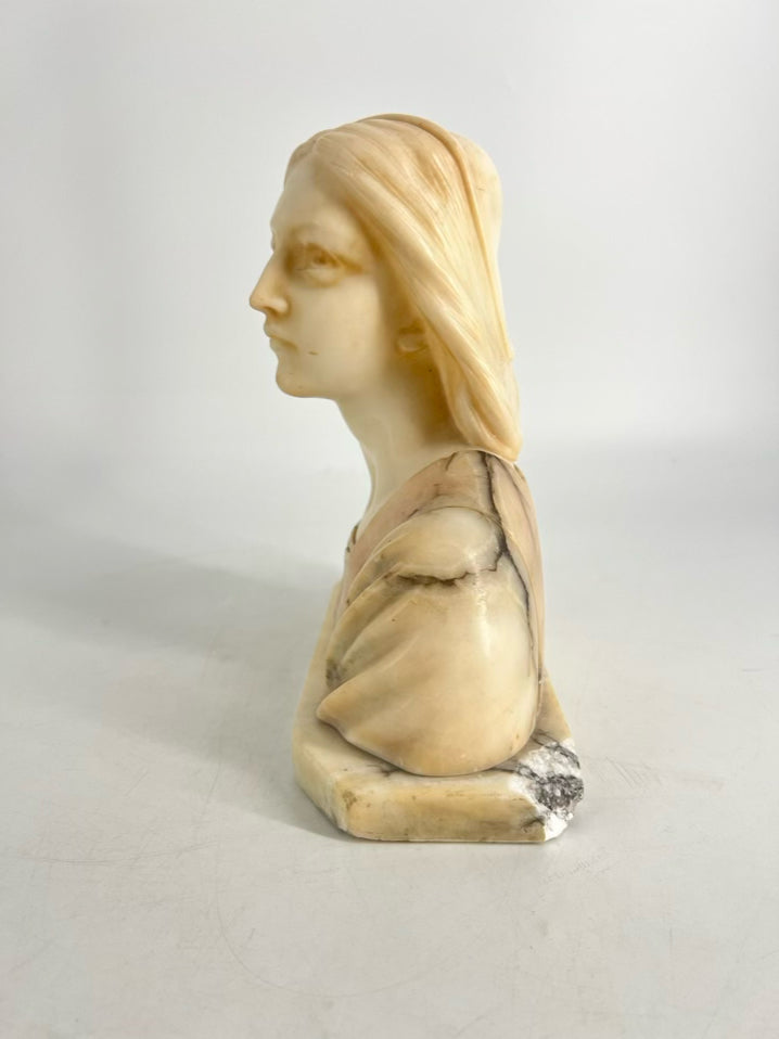 Cream Alabaster Carved Joan of Arc Bust
