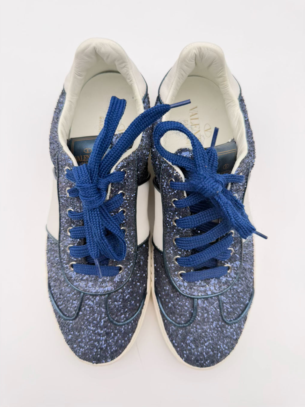 VALENTINO GARAVANI WMNS Size 38 Blue & White Sparkle Sneakers