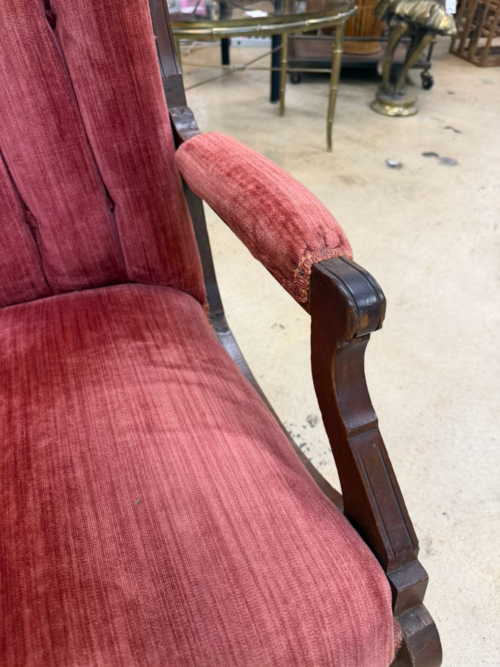 Victorian Wood Rose Velvet Rocking Chair