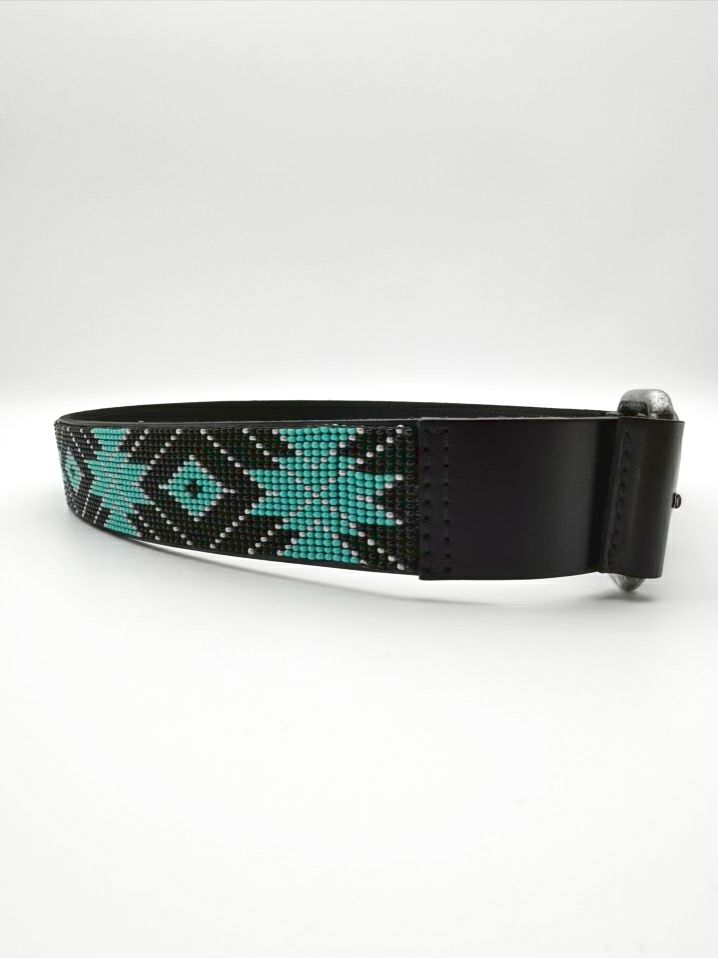 SAMBBOHO Black & Teal Small Beaded Belt