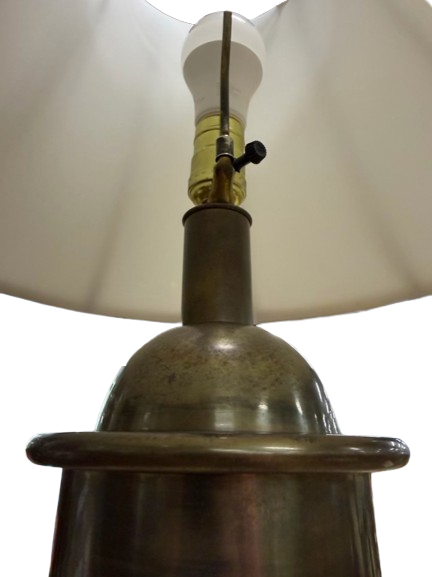 Cream Ceramic Lamp w/ Brushed Gold Trim & Ivory Shade