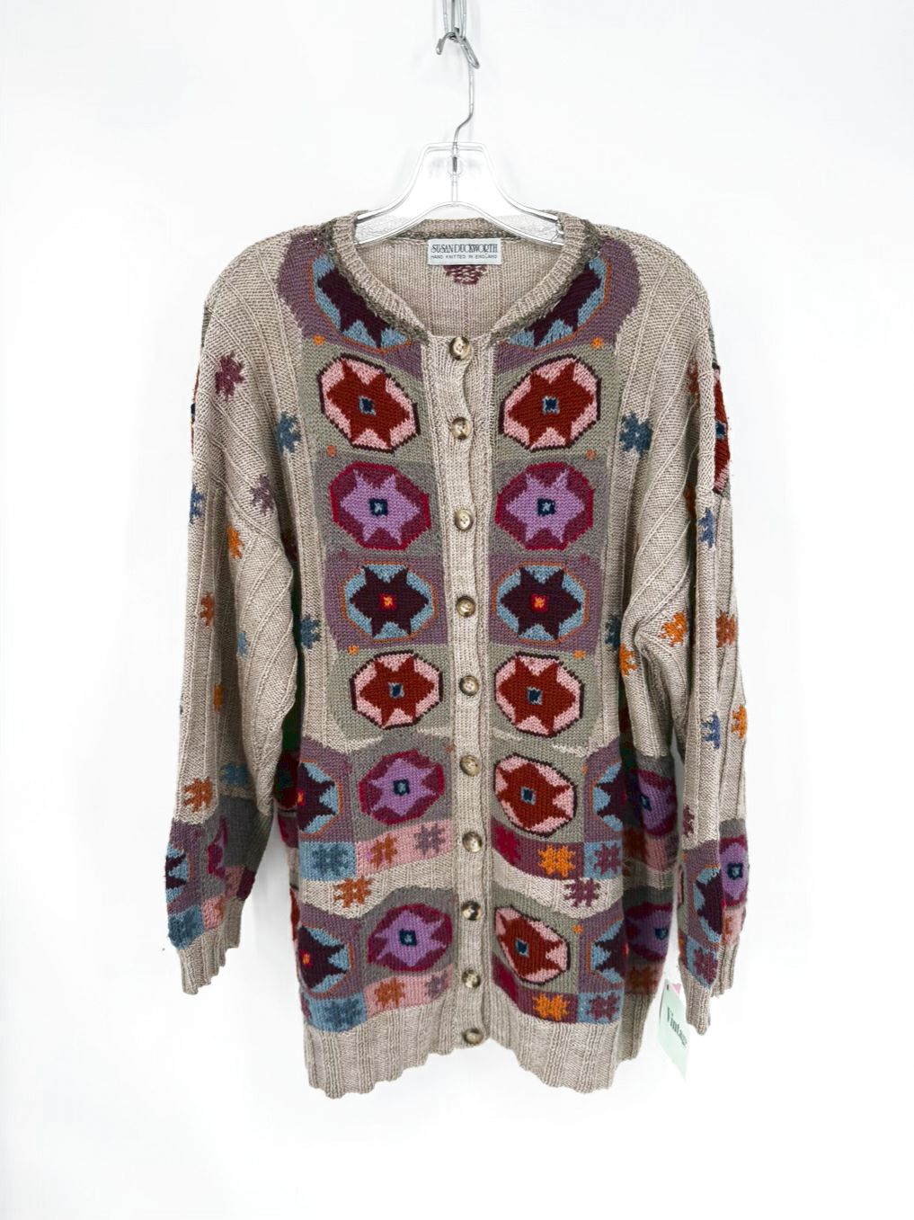 VINTAGE SUSAN DUCKWORTH Wmn's Size XXL Latte & Lavender Knit Button Down Cardigan