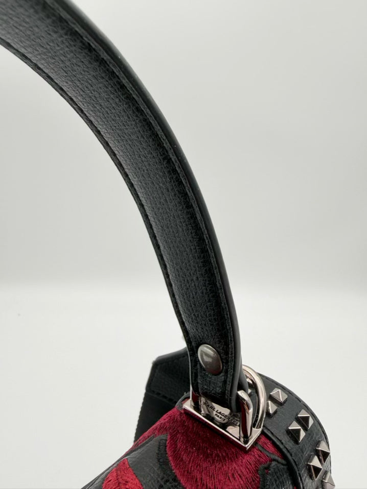 KARL LAGERFELD Simone Black & Red Leather Floral Flap Crossbody Purse