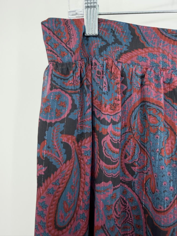 MOLLY BRACKEN Size L Maroon Print Maxi-Skirt NWT