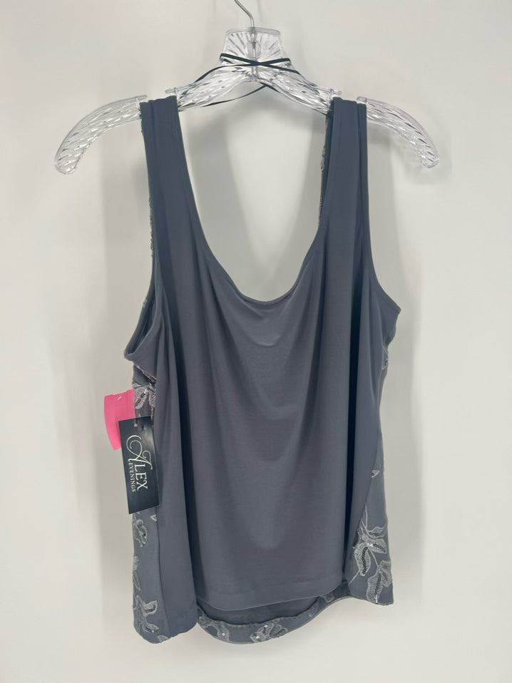 ALEX EVENINGS Size XL Gray Mesh Floral Embroidered 2 Piece Tops NWT