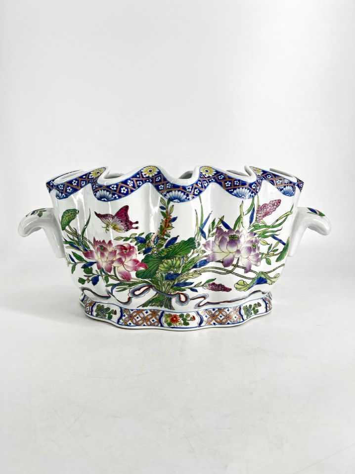 White, Purple & Green Porcelain Floral & fish Foot Bath