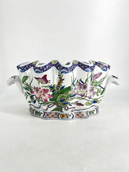 White, Purple & Green Porcelain Floral & fish Foot Bath