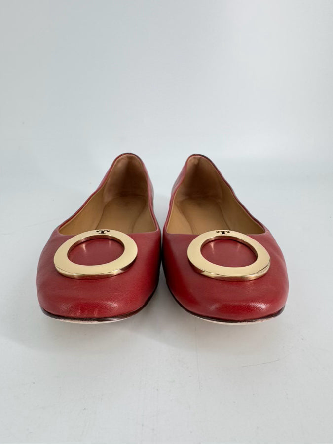 TORY BURCH Size 8.5 Cherry Red Leather Flats