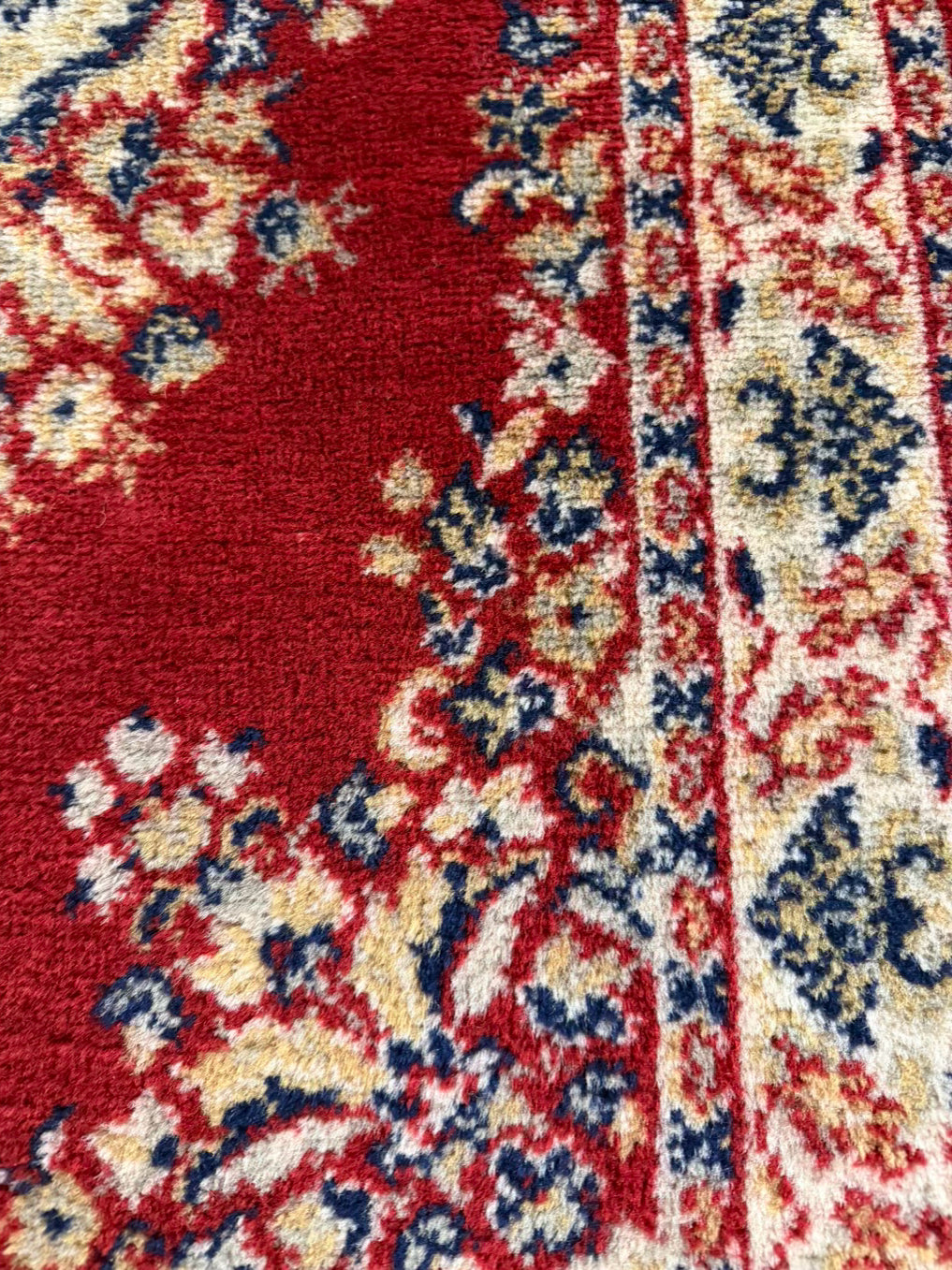 Oriental Red, Cream & Blue Area Rug w/ Fringe