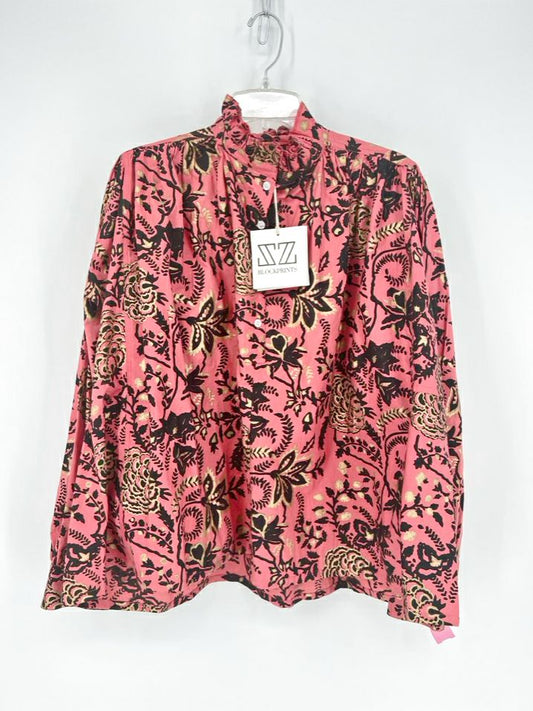 SZ BLOCKPRINTS Size M Berry Print Floral Blouse NWT