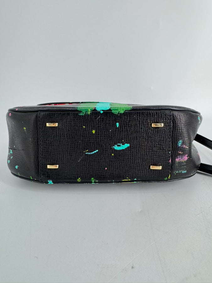 BENE ITALY WINDY O'CONNER Black & Multicolor Handpainted Crossbody Bag