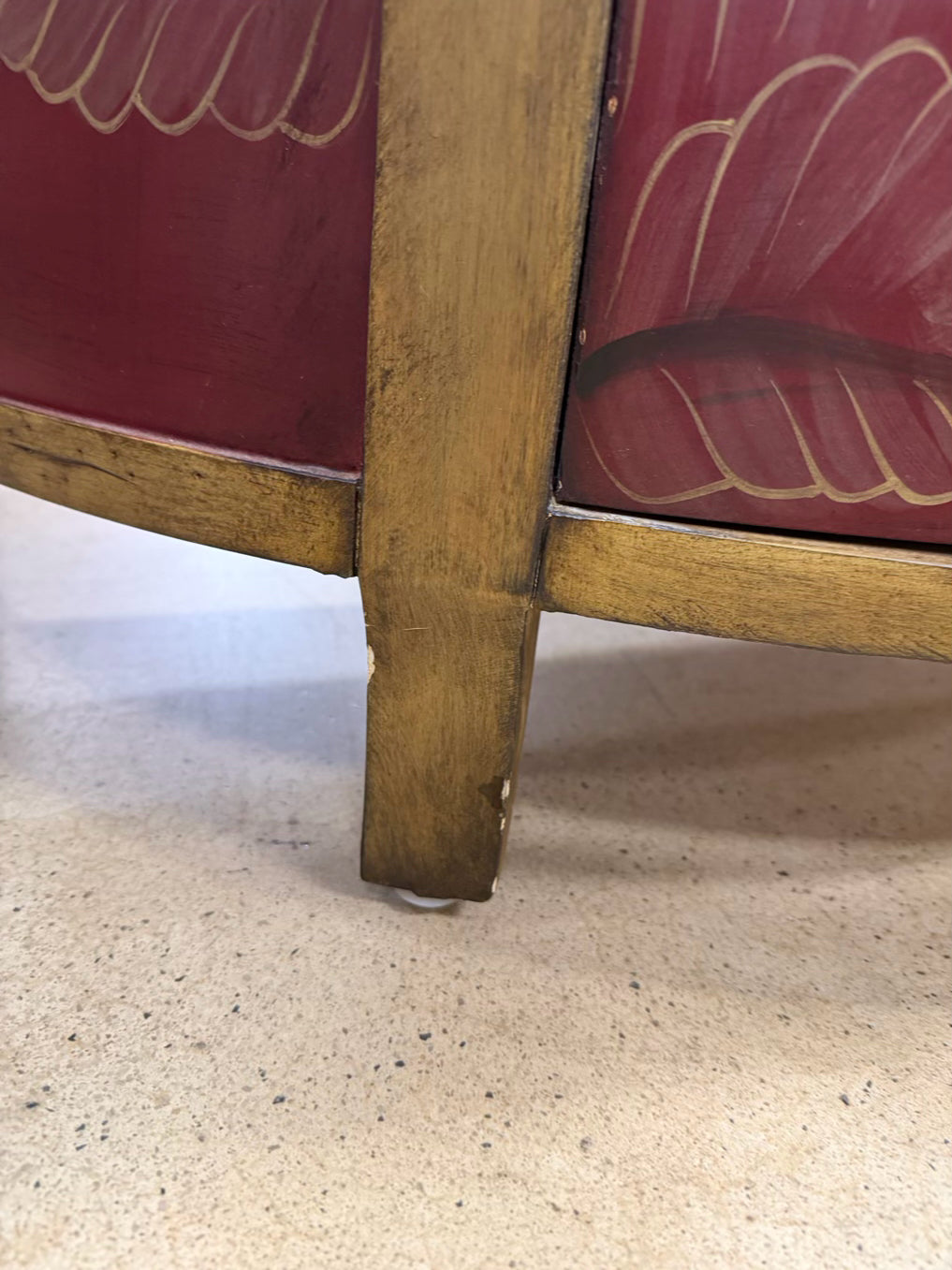 Red & Gold Demilune Birds Cabinet w/ Drawer