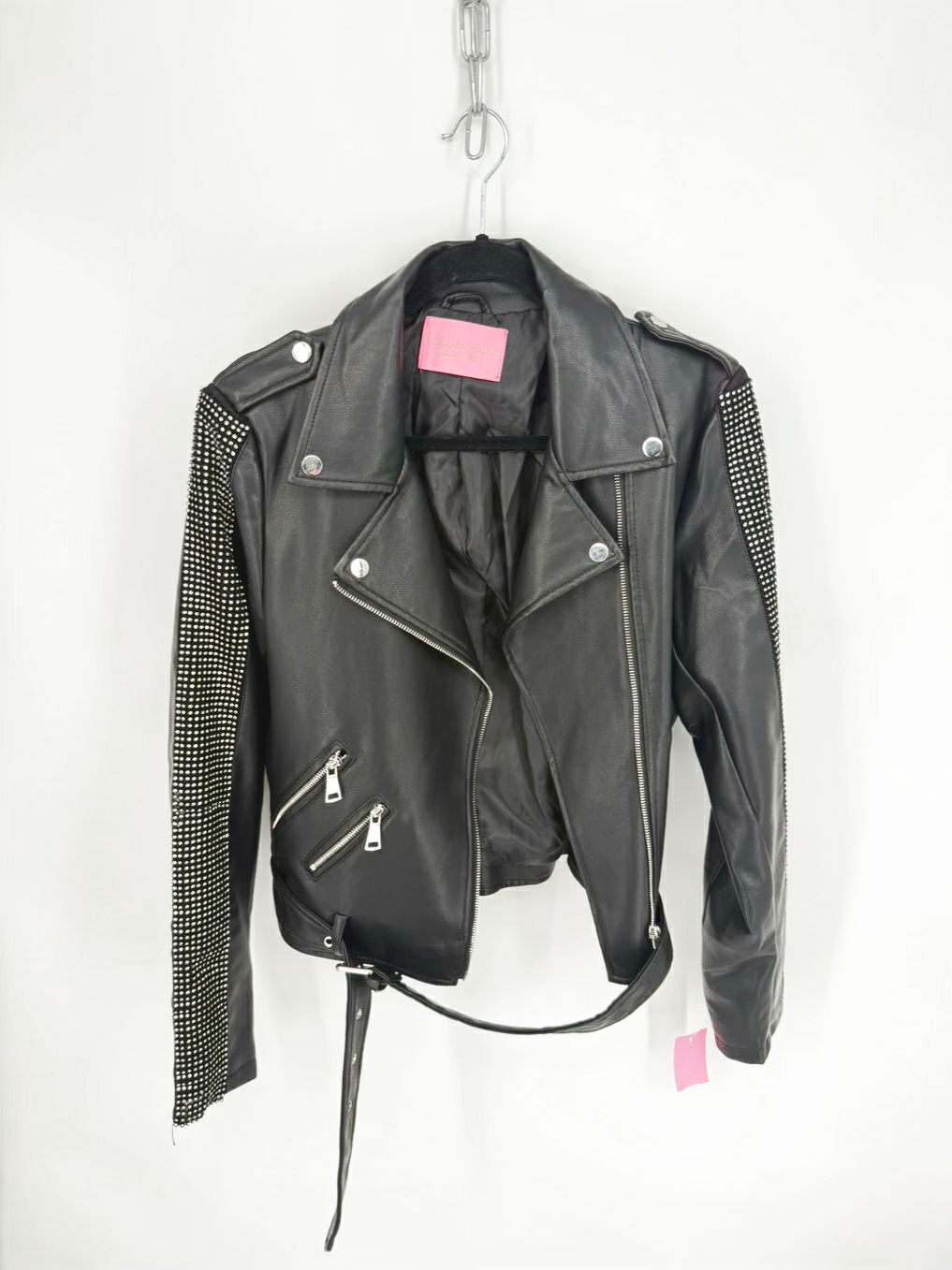Azalea Wang Size Wmn's XL Black Rhinestone Moto Belted Jacket