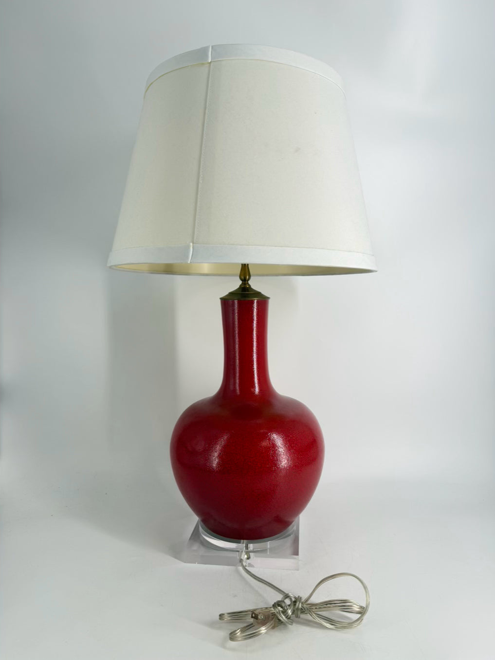 Red Ceramic Lamp w/ Lucite Bottom & Shade