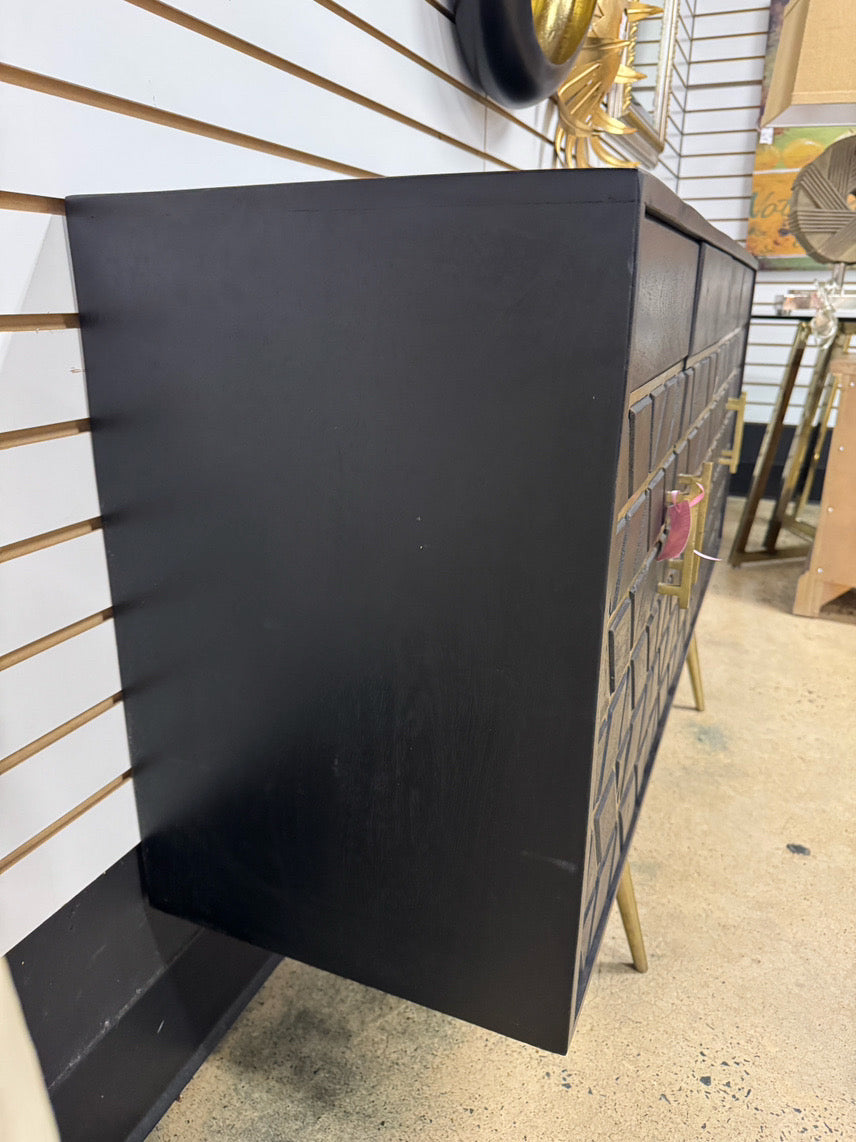 PORTER DESIGNS Black & Gold Mango Wood Mid-Century Modern Side Board
