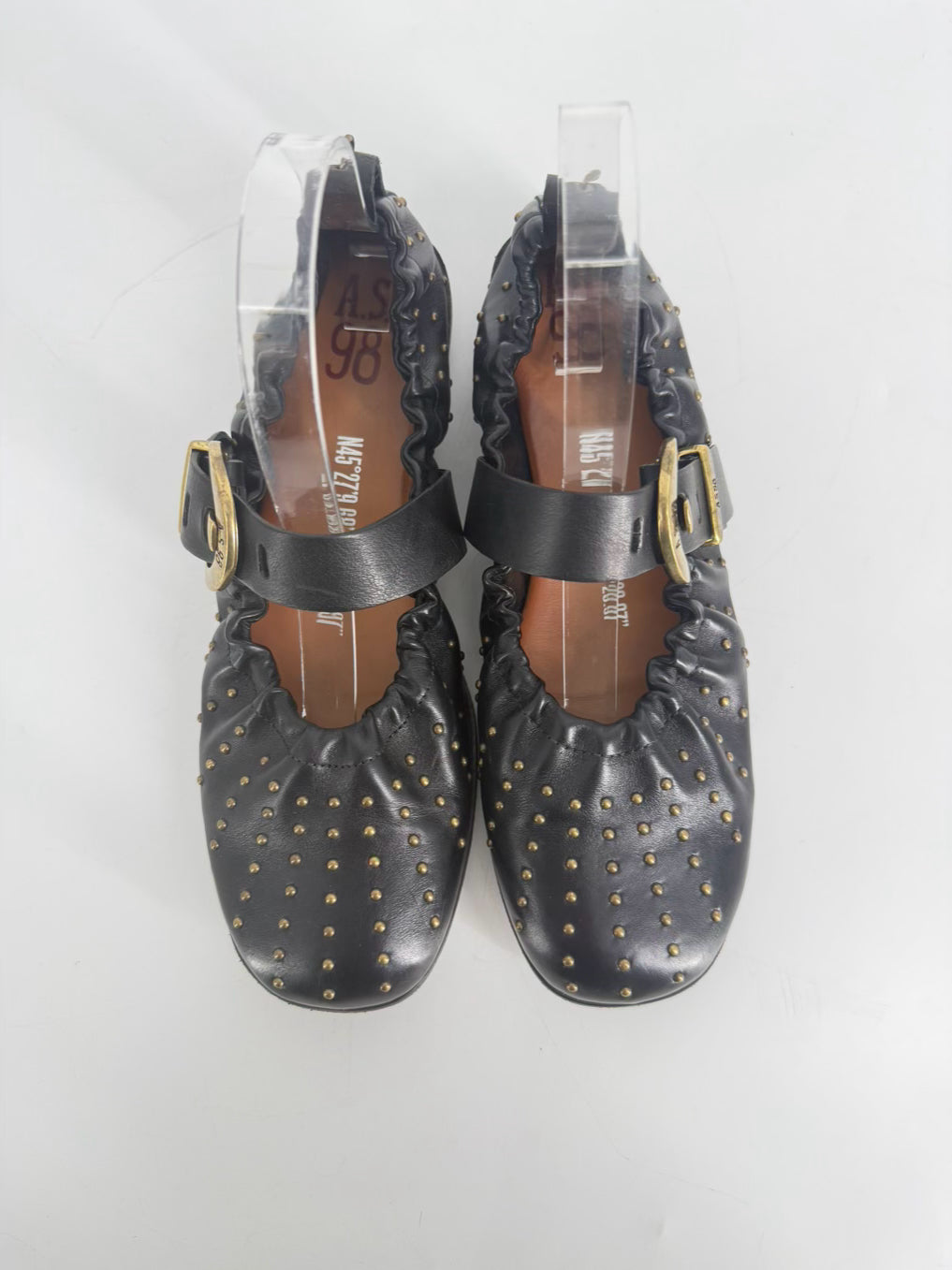 AS 98 Size 40 Black Leather Stud Detail Mary Janes
