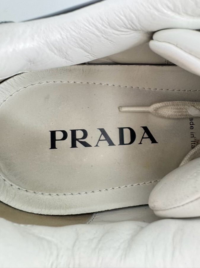 PRADA Size 11 Black & White Leather Downtown Sneakers