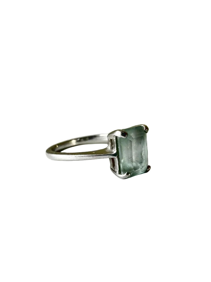 Platinum Aquamarine Emerald Cut Ring