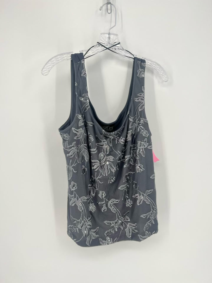 ALEX EVENINGS Size XL Gray Mesh Floral Embroidered 2 Piece Tops NWT