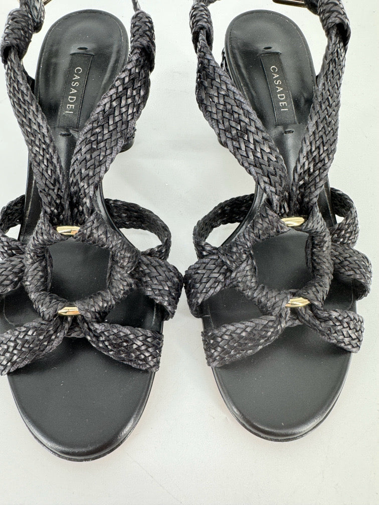 CASADEI Size 37 Black Leather Braided Ushuaia Sandals