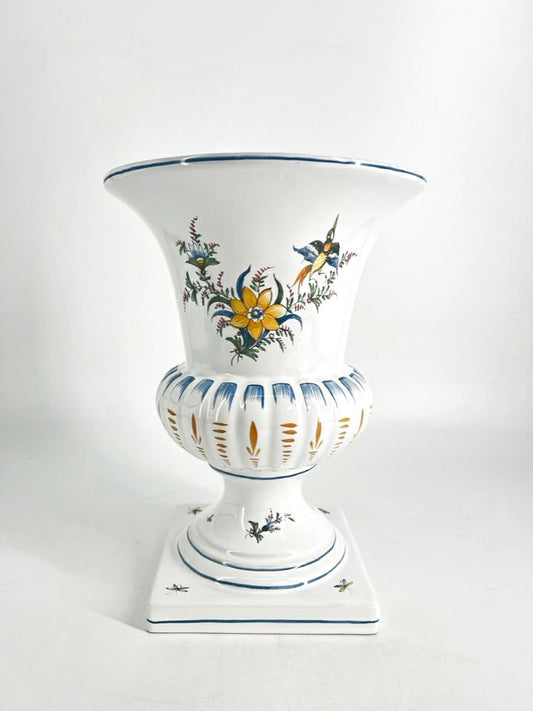 LALLIER A' MOUSTIERS Hand Painted Porcelain Birds & Flowers Urn