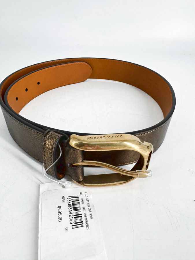 RALPH LAUREN M Leather Metallic Copper Belt NWT