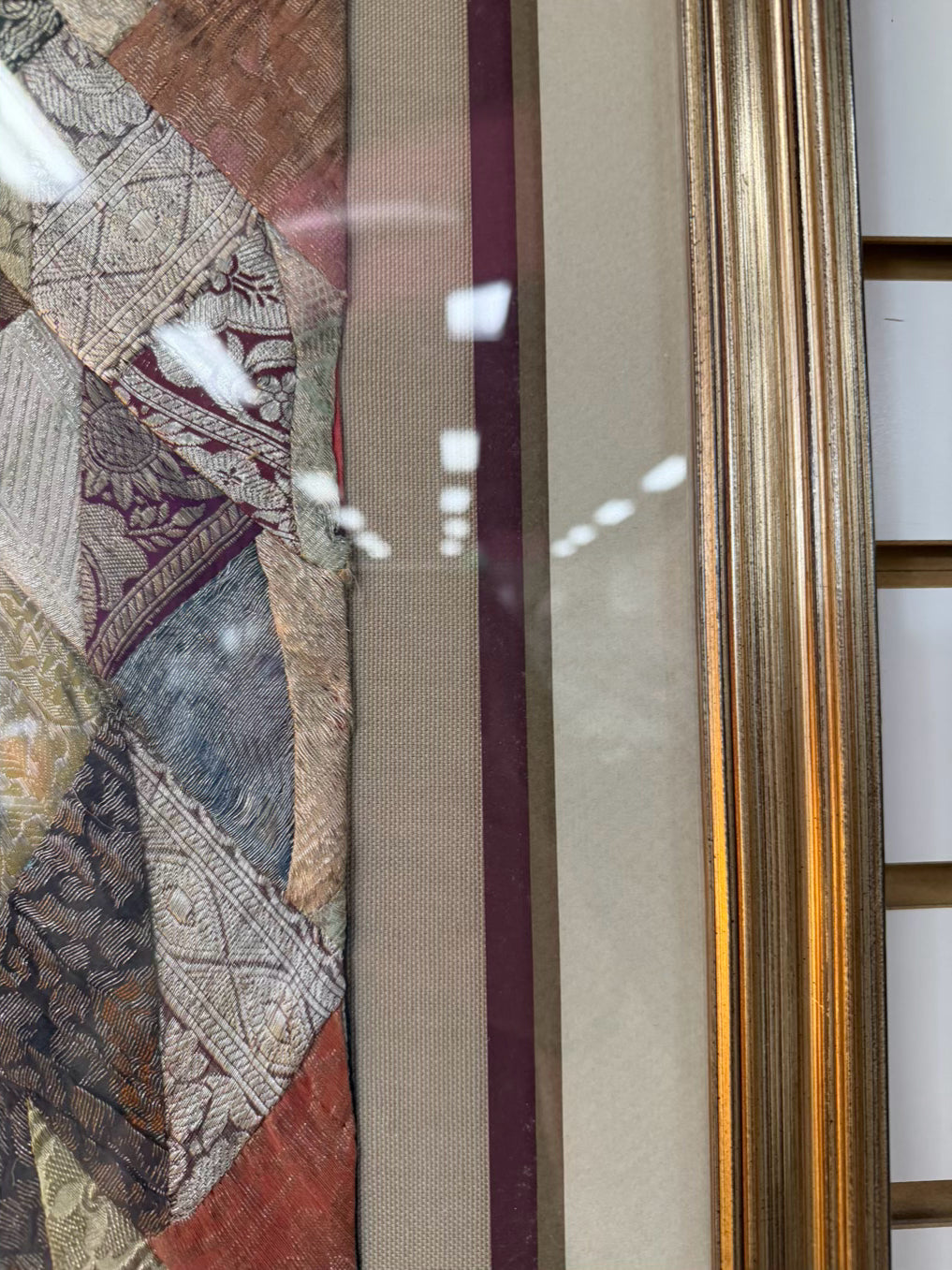 Multi Colored Silk Fabric In Gold Frame