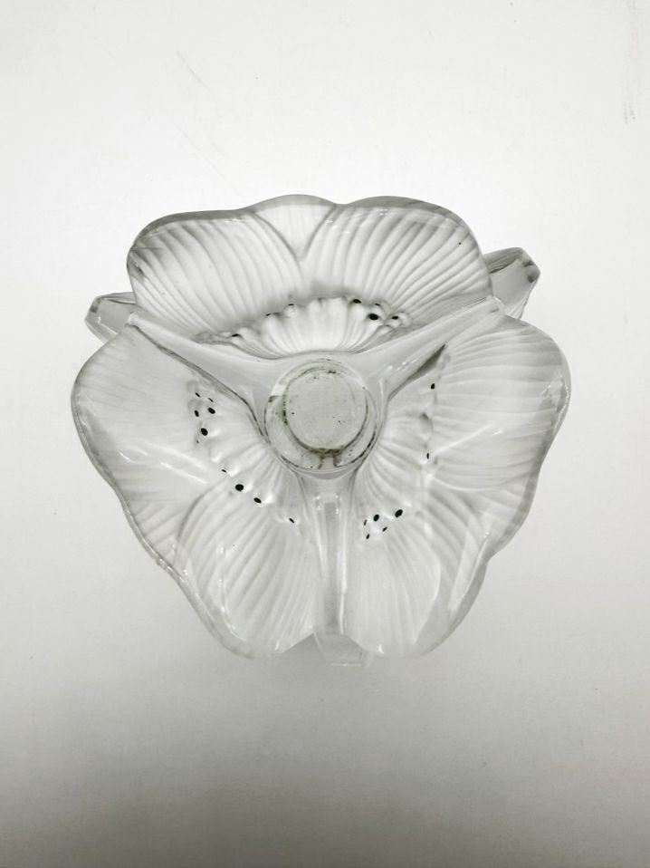 SIGNED LALIQUE Frosted Glass Anemone Candle Holders