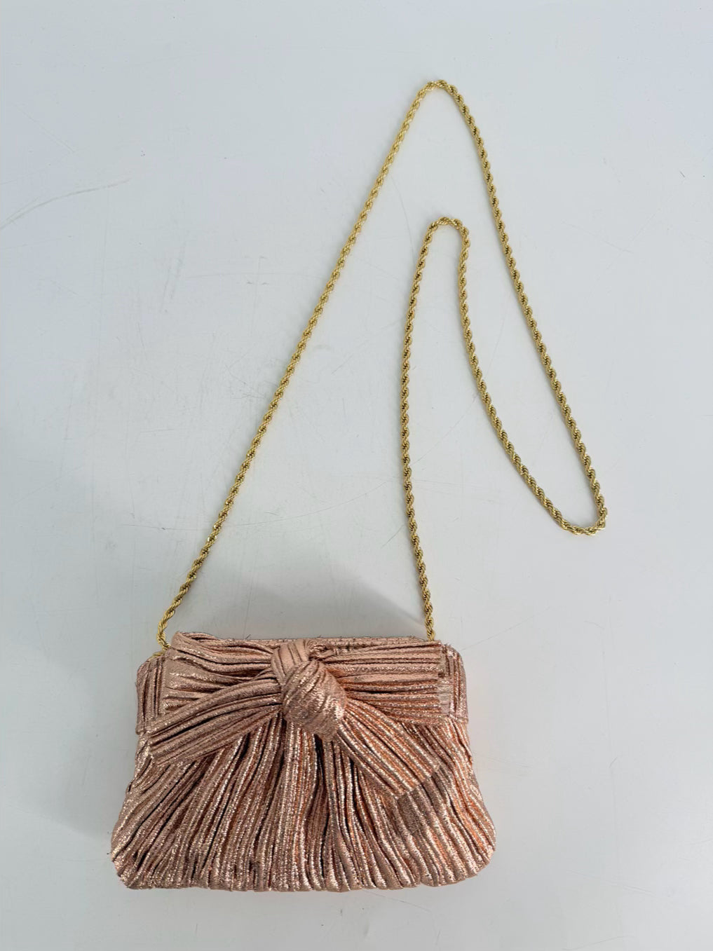 LOEFFLER RANDALL Rose Gold Fabric Crinkle Evening Bag
