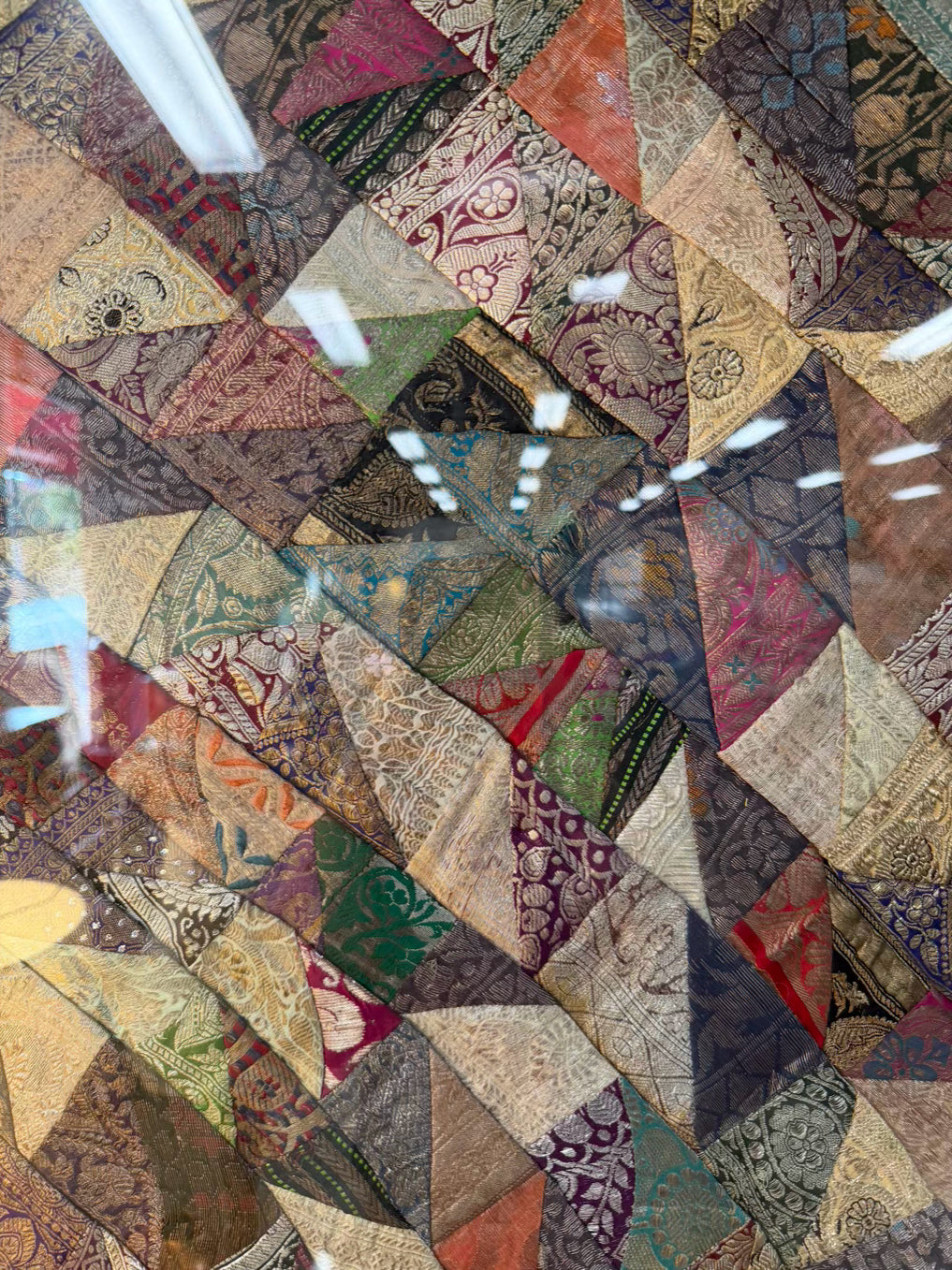 Multi Colored Silk Fabric In Gold Frame