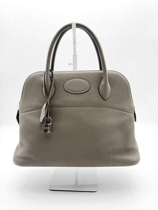 HERMES Bolide 31 Etoupe Clemence Togo Leather Purse w/ Palladium Silver Tone Hardware