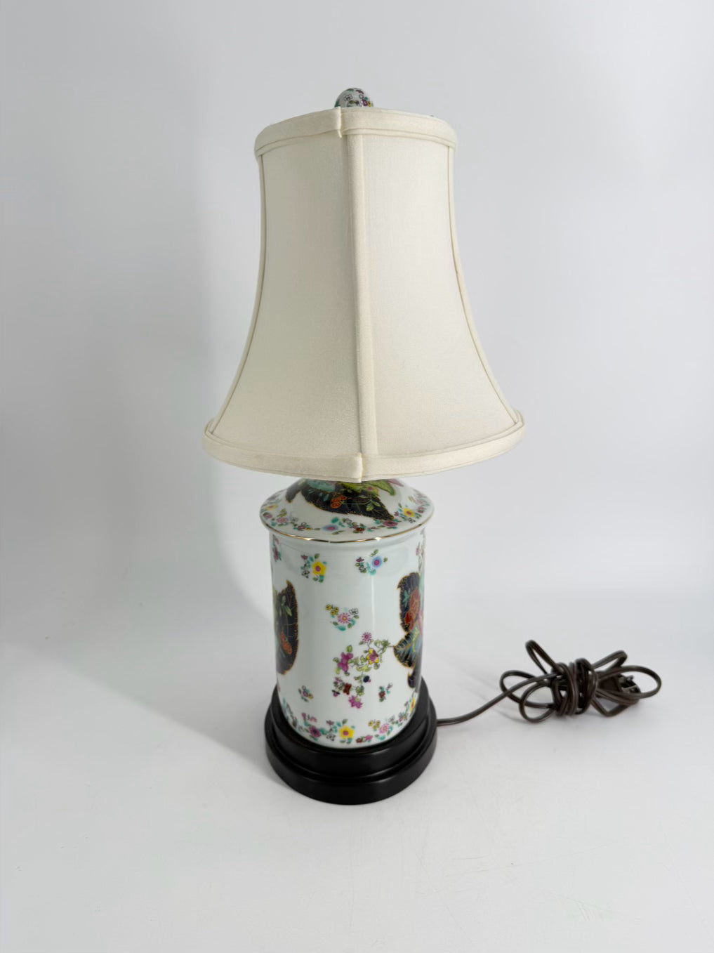 White, Purple, Green & Yellow Porcelain Lamp w/ Shade