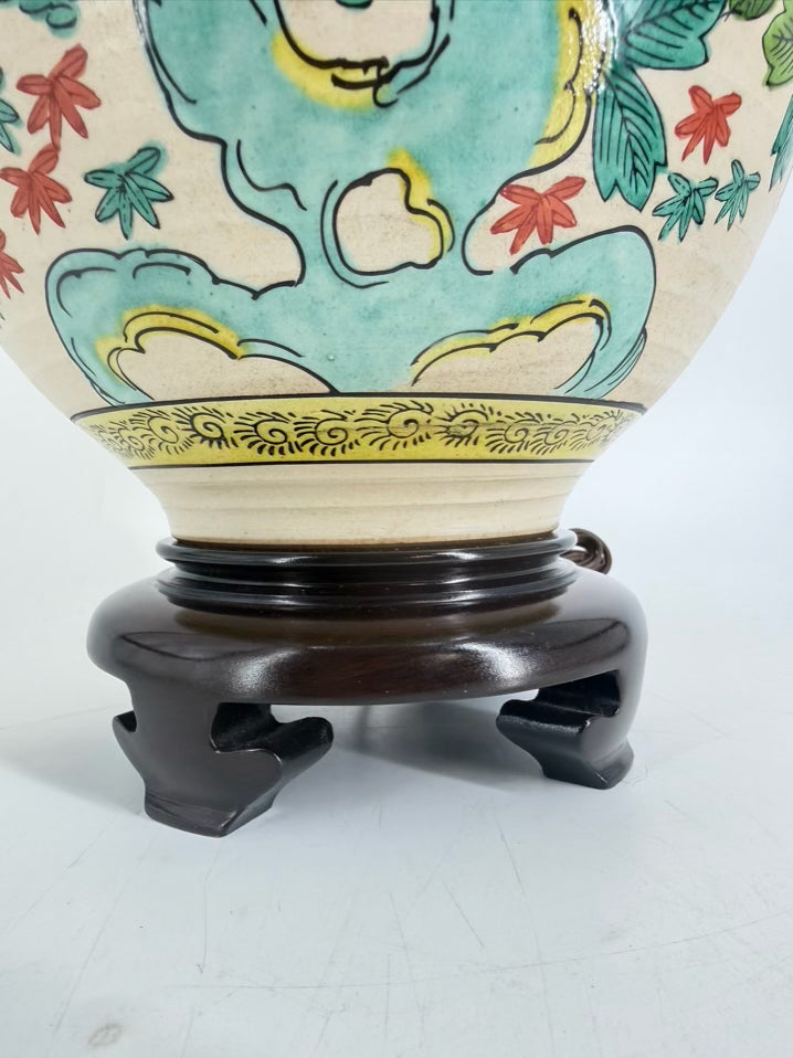 Tan, Rust & Green Porcelain Lamp w/ Shade