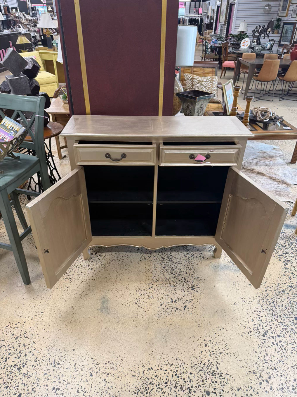 VINTAGE Gold Painted Cabinet w/ 2 Drawers