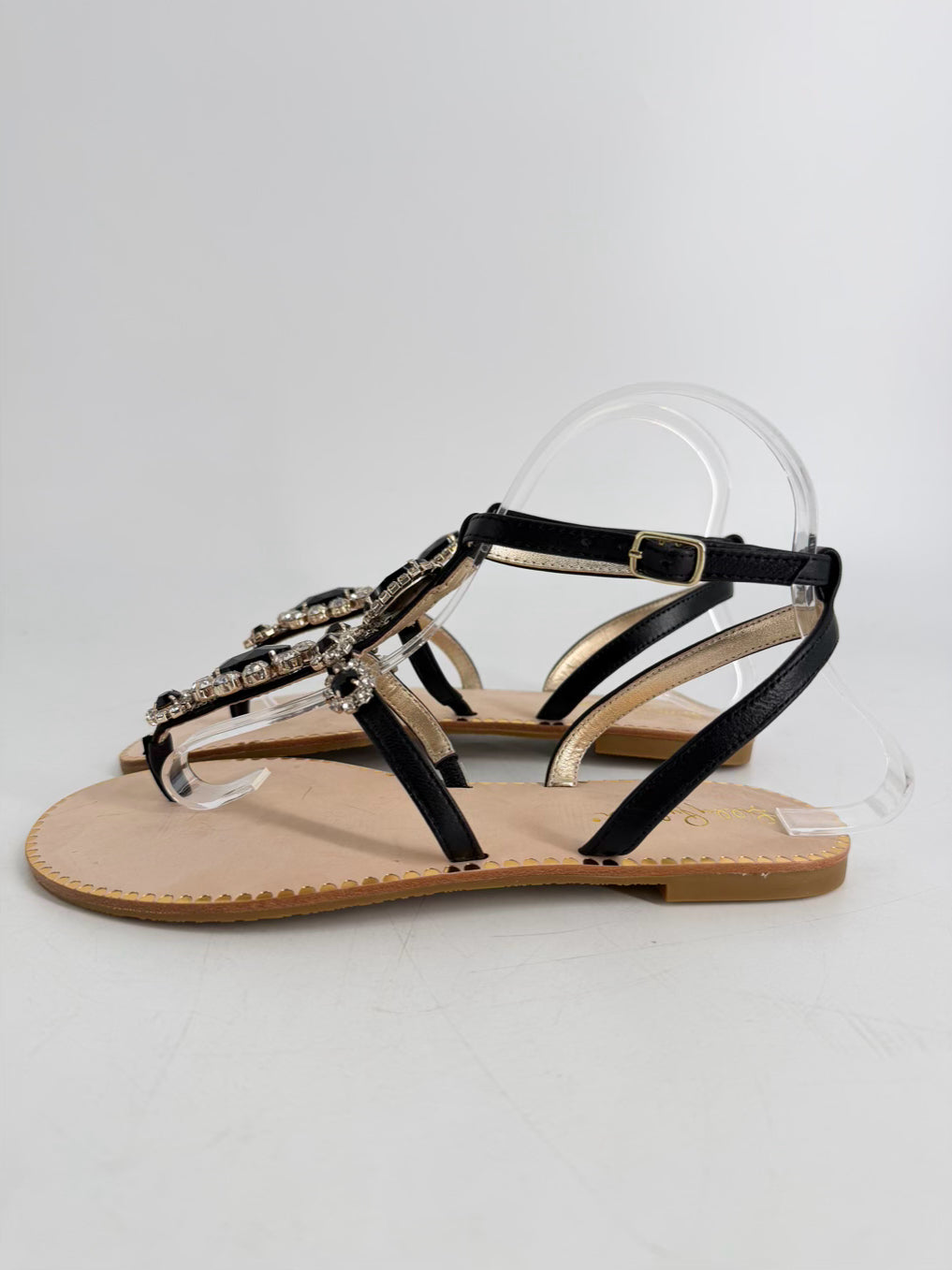 LILLY PULITZER Size 7.5 Black & Silver Gemstones Sandals NWOT
