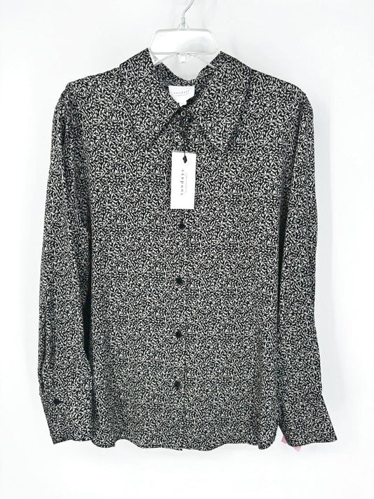 SUNDAYS by WEARESUNDAYS Size L Taupe & Black Print Silk Rez Blouse NWT