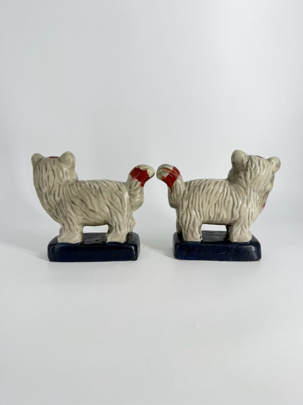 Rust, Cream & Navy Staffordshire Style Porcelain Pair of Cat Figurines