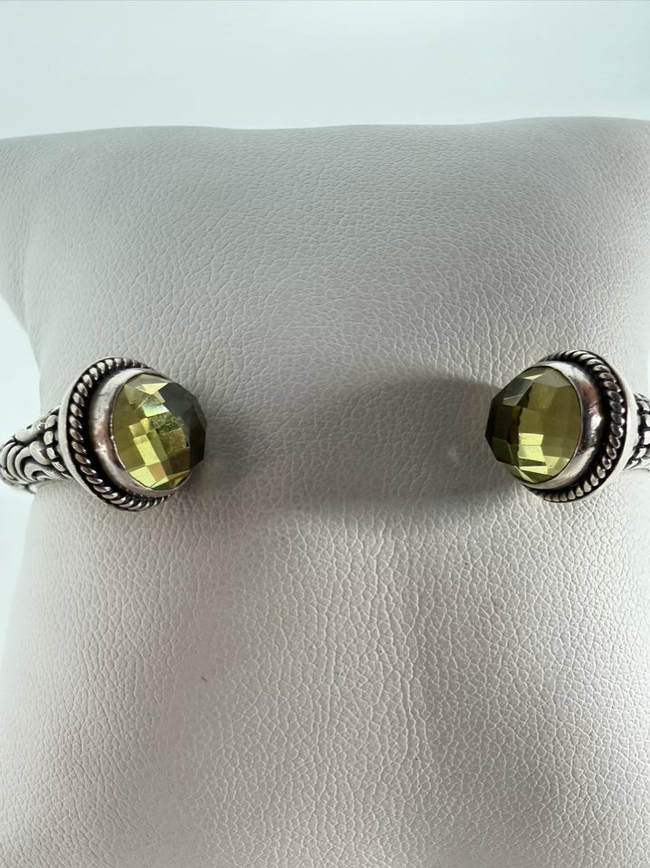 STERLING SILVER Green Prestolite Hinge Cuff Bracelet