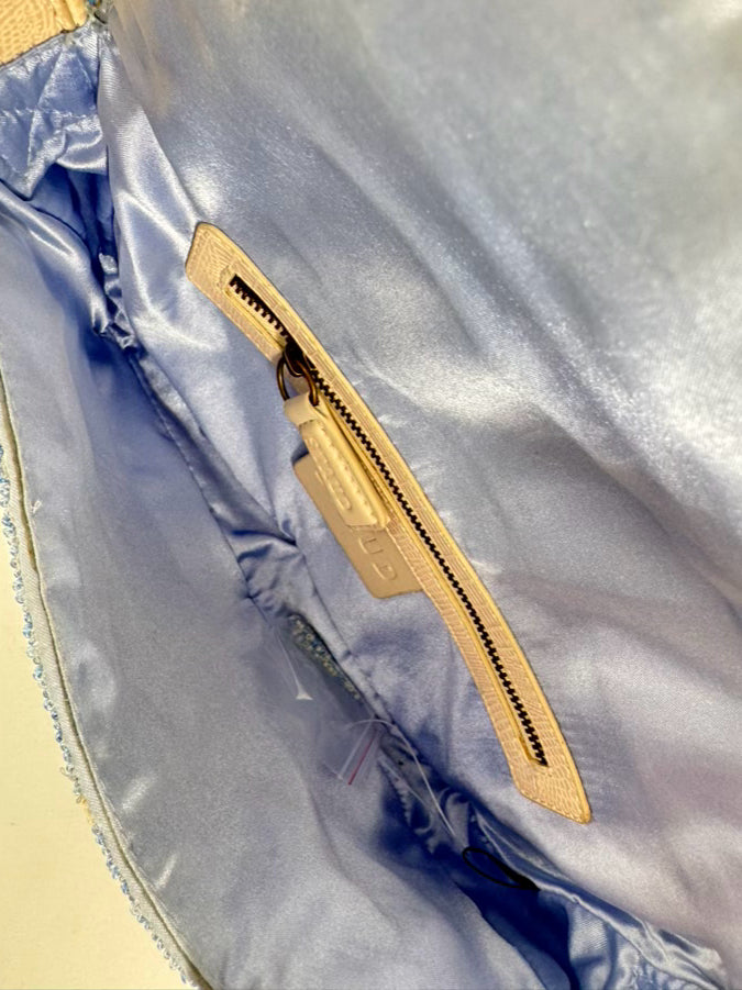 STAUD Blue & White Beaded Animal Print Tommy Purse