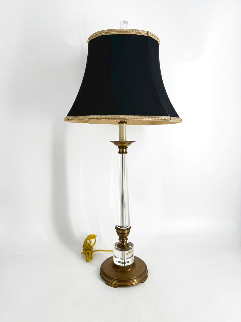 DECORATIVE CRAFTS Crystal & Brass Lamp w/ Black Shade