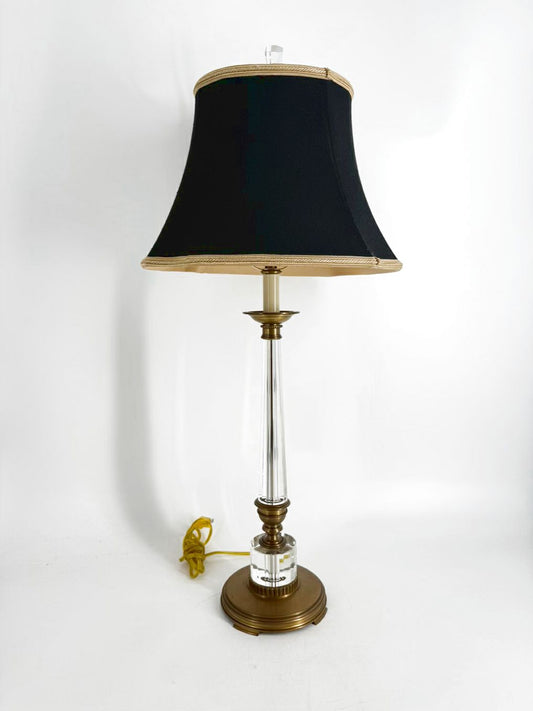 DECORATIVE CRAFTS Crystal & Brass Lamp w/ Black Shade