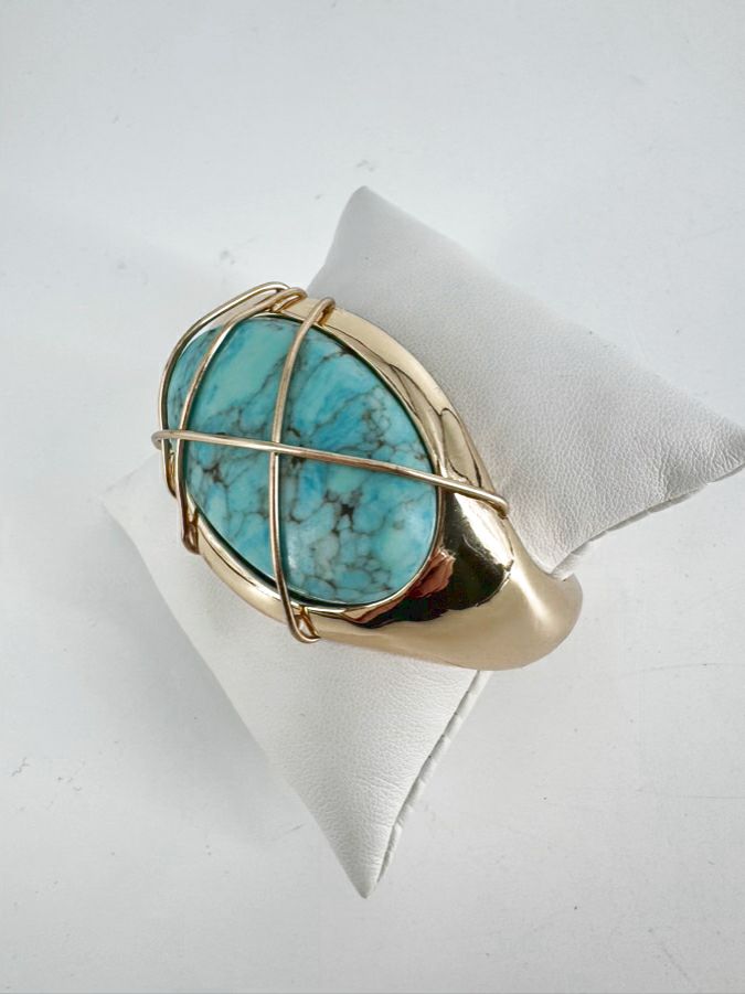 RLM SOHO Gold Tone Blue Stone Wire Wrapped Cuff Bracelet
