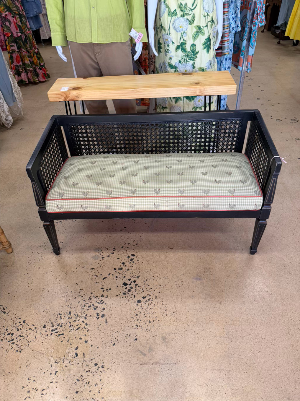 Black Wood Cane Bench