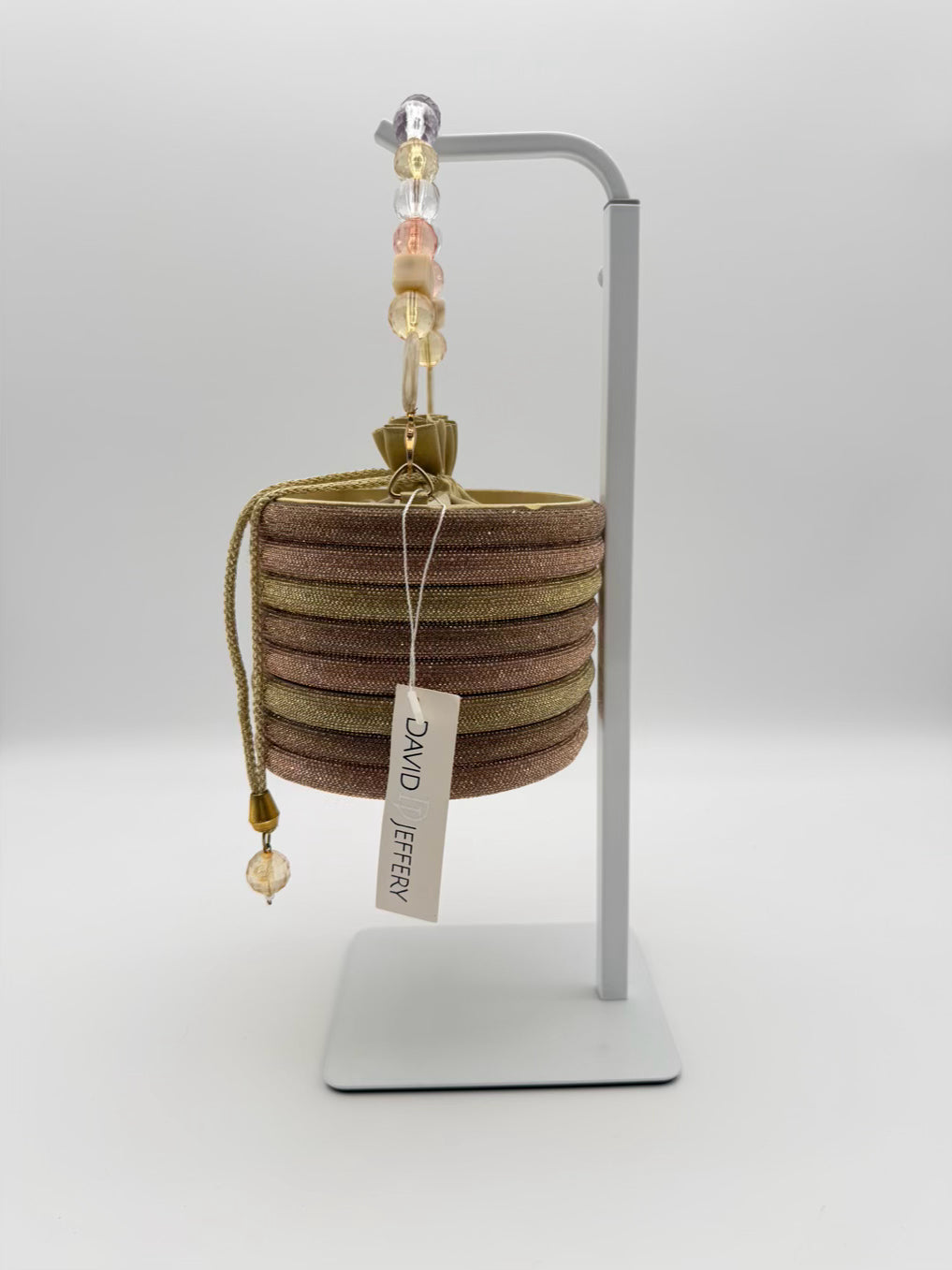 DAVID JEFFERY Beaded Pink & Gold Stripe Evening Bag NWT