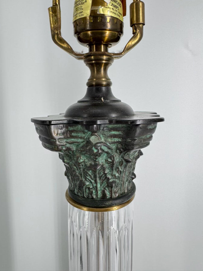 WILDWOOD Brass, Glass & Wood Column Pair of Lamps