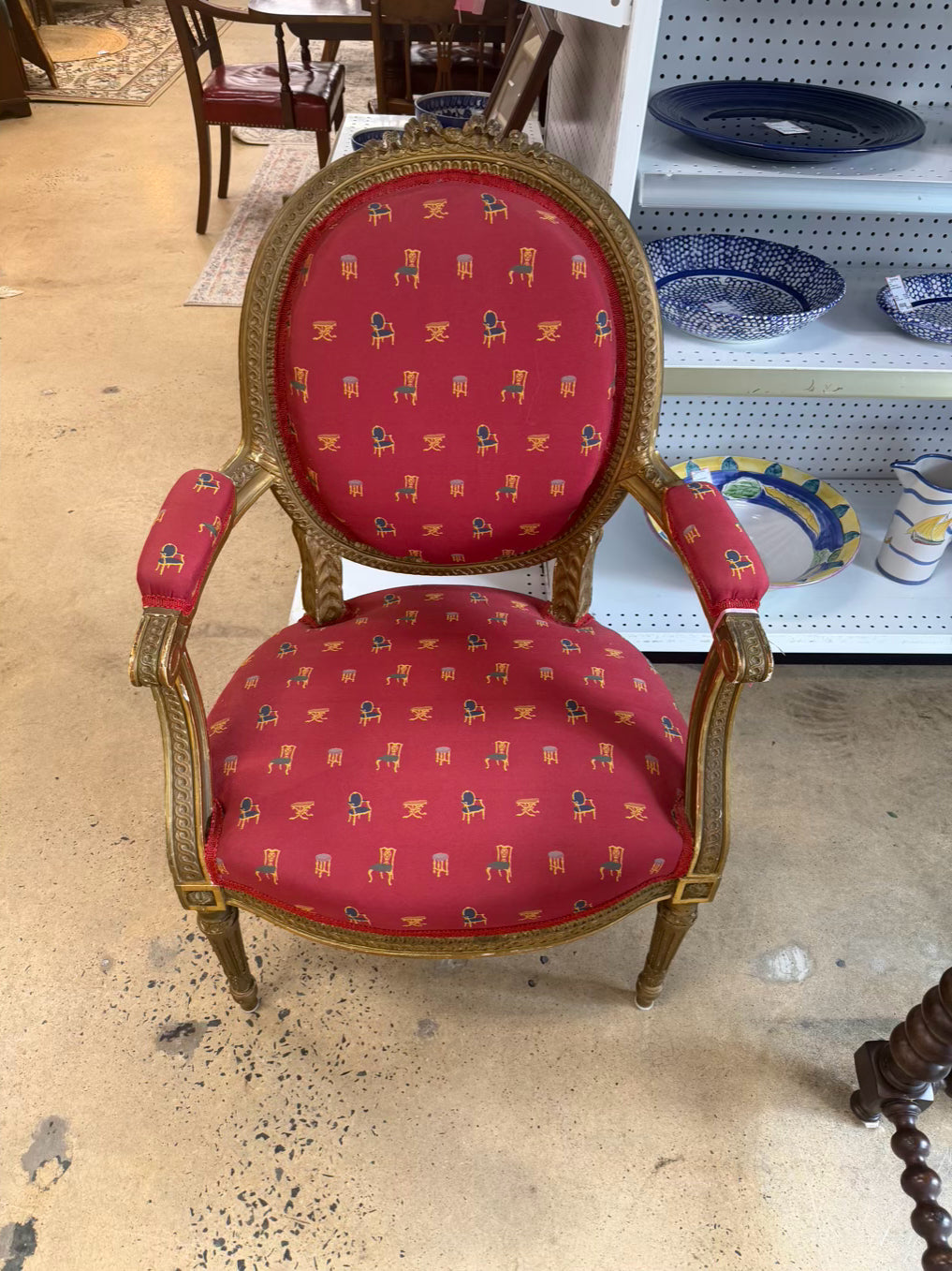 Gold French Chair w/ Red Fabric
