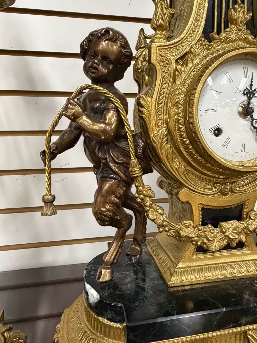 ITALIAN Brass & Marble 3 Piece Clock & Candelabra