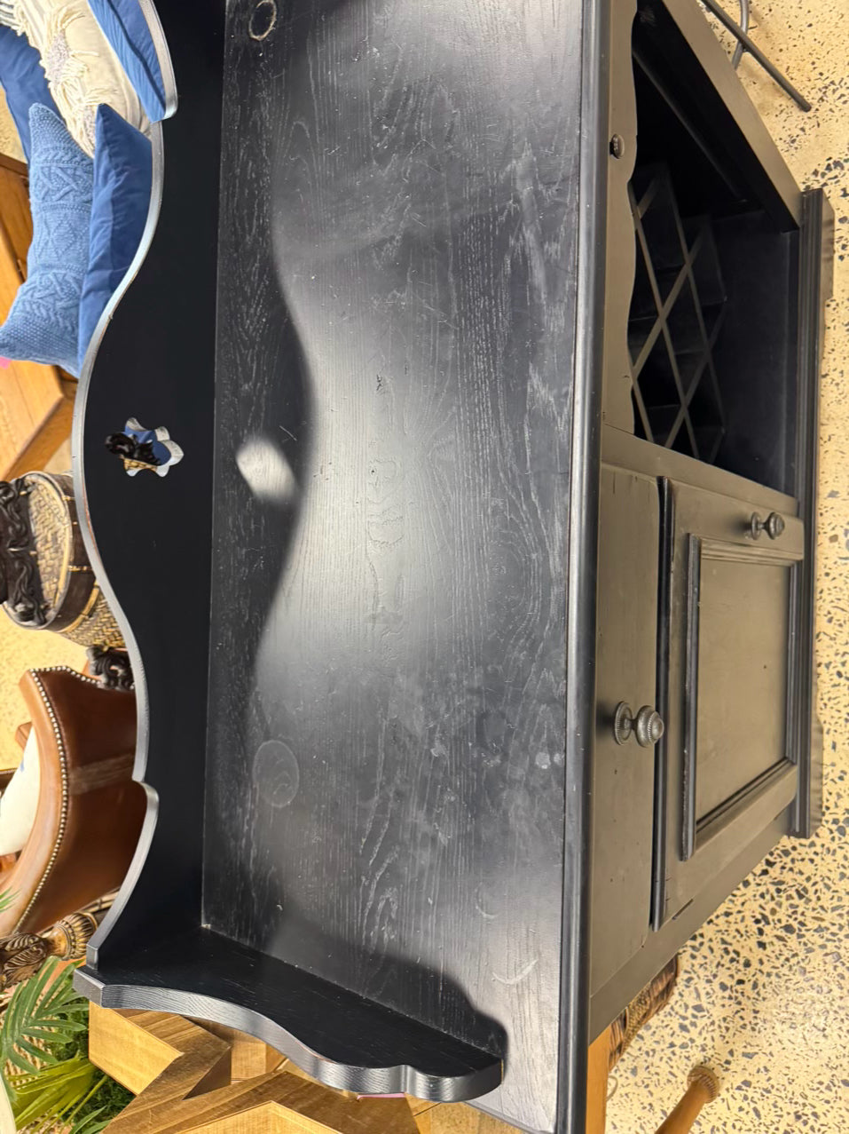 LAURA ASHLEY HOME Black Wood Cabinet w/ Wine Rack