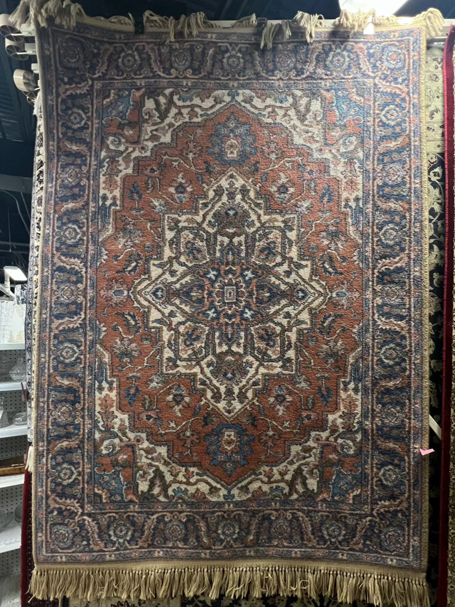 KARASTAN Rust, Blue & Cream Area Rug w/ Fringe